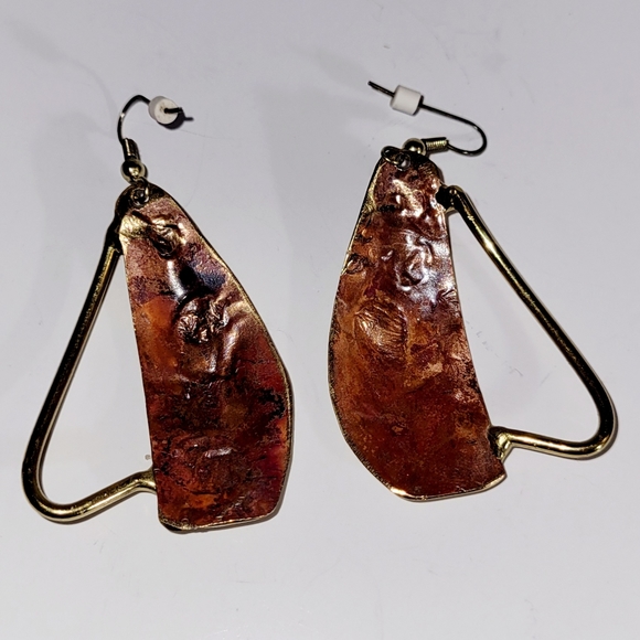 Artisan Earrings, Hand Made Copper & Brass Earrings, Handcrafted, Organic Design - Picture 4 of 4